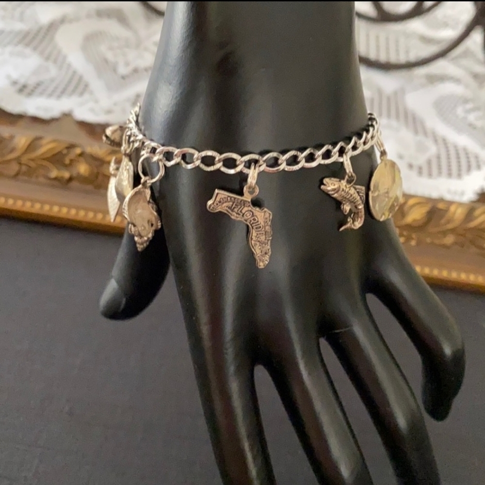 Florida theme sterling silver 925 nautical bracelet with charms